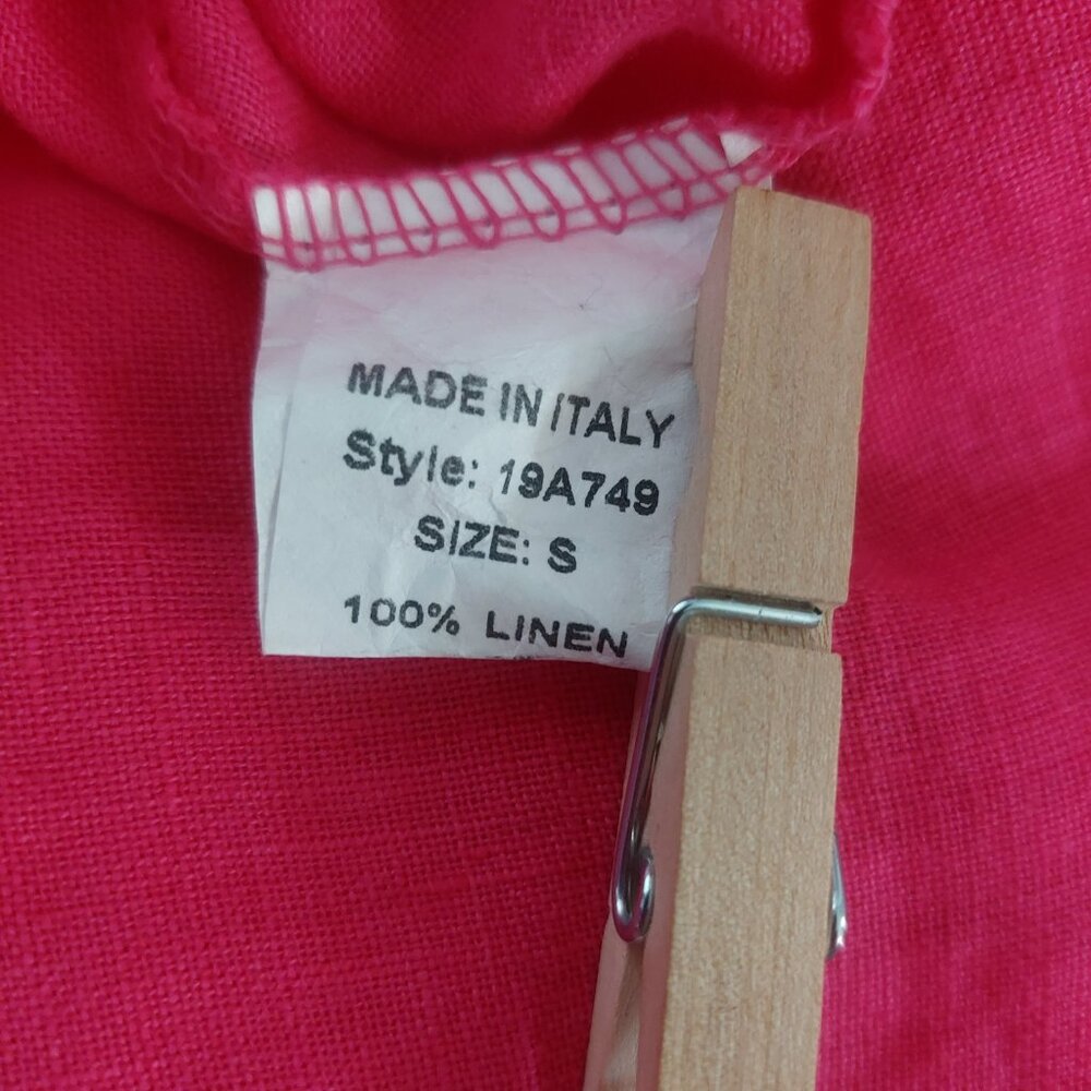 Pink Italian Linen Shift Dress Small Midi Length Sleeveless Relaxed Fit V Neck - Picture 7 of 13